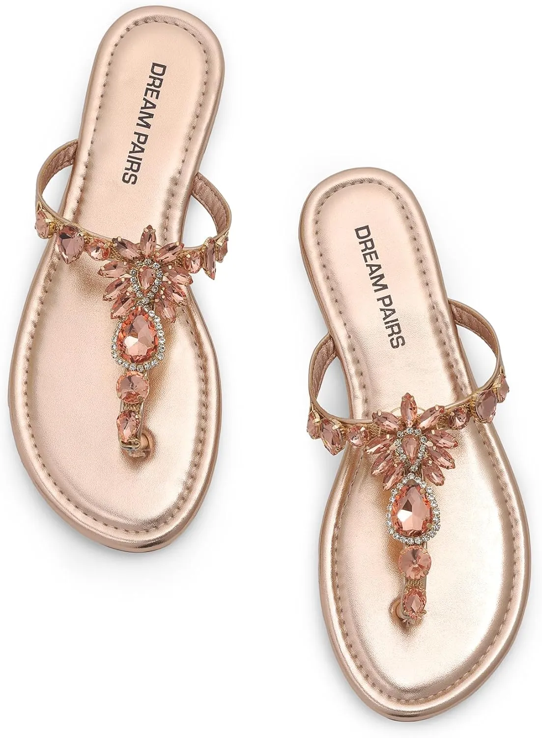 DREAM PAIRS Flip Flops for Women Dressy Rhinestone T-Strap Thong Sandals for Summers Dress Beach