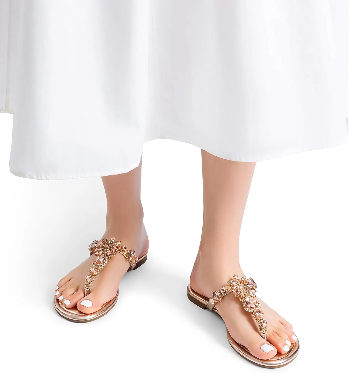DREAM PAIRS Flip Flops for Women Dressy Rhinestone T-Strap Thong Sandals for Summers Dress Beach