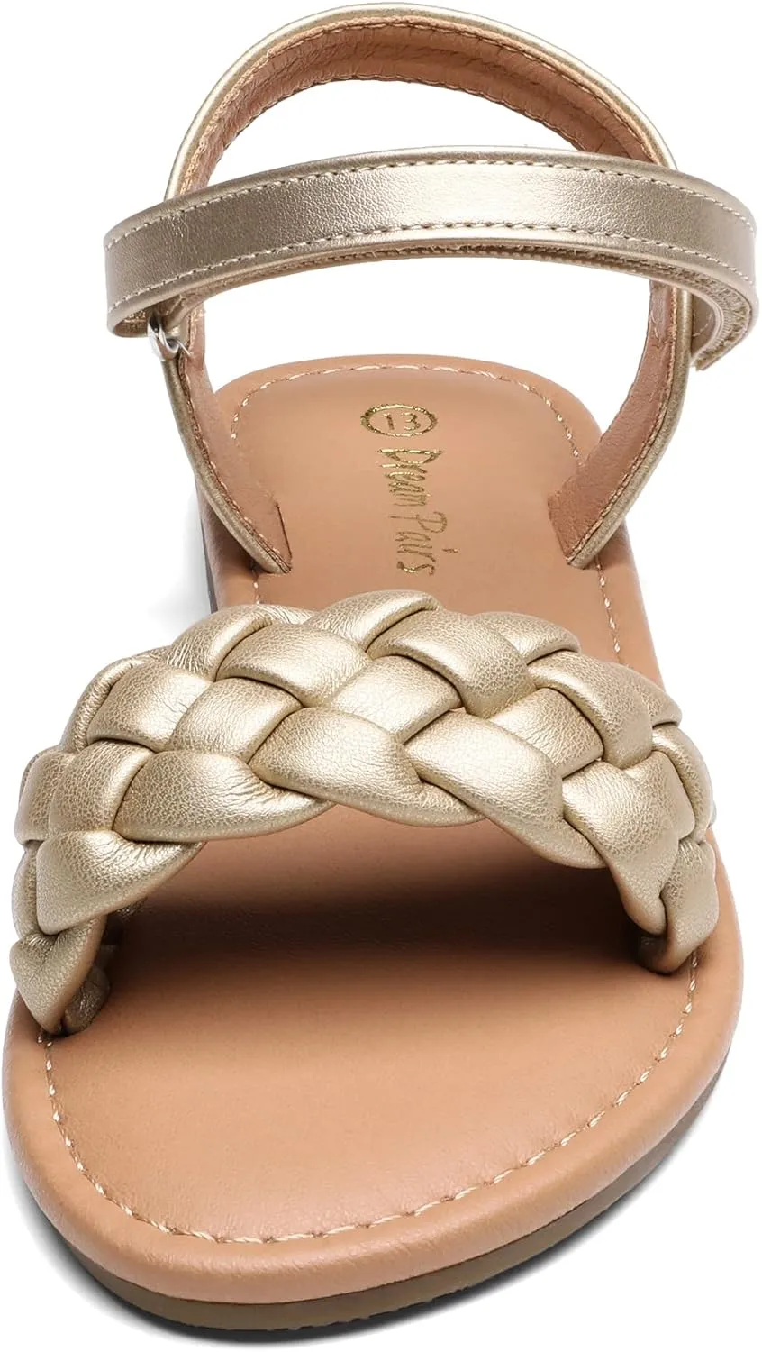 DREAM PAIRS Girls Sandals Classic Open Toe Braided Flat Sandals Summer Dress Shoes