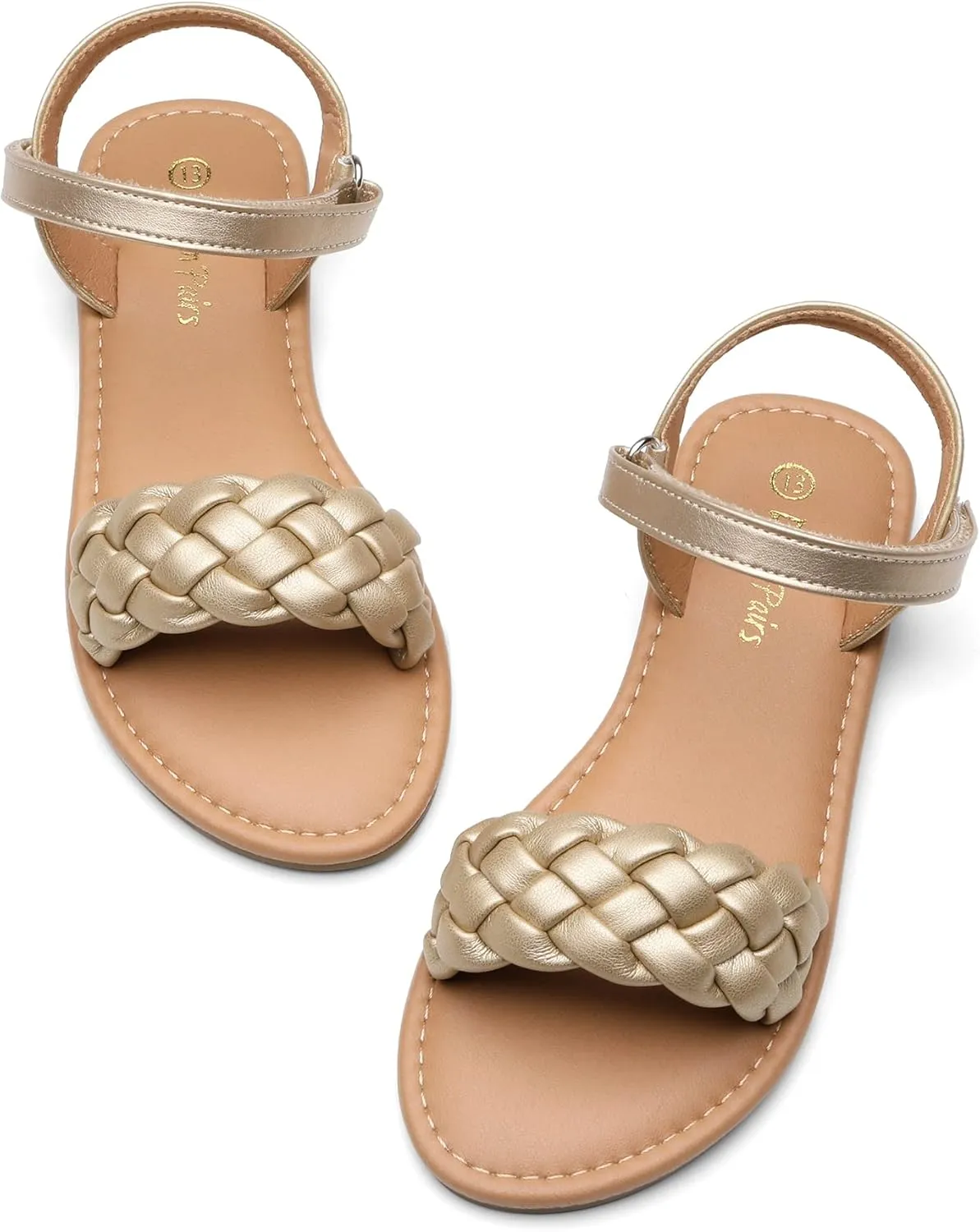 DREAM PAIRS Girls Sandals Classic Open Toe Braided Flat Sandals Summer Dress Shoes