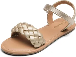 DREAM PAIRS Girls Sandals Classic Open Toe Braided Flat Sandals Summer Dress Shoes