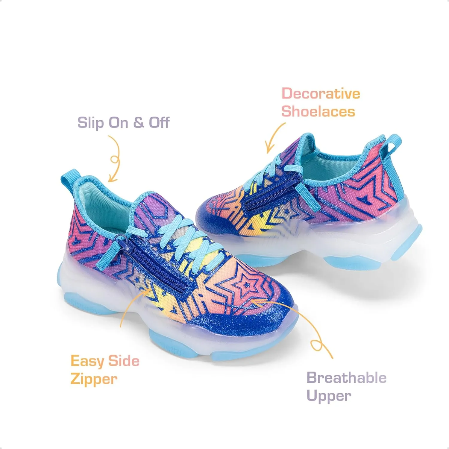 DREAM PAIRS Kids Girls Sneakers Zipper Casual Shoes Jelly Sole Sports Shoes Lightweight Walking Shoes