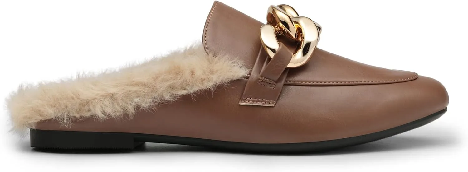 DREAM PAIRS Mules for Women Flats Shoes Comfortable Slip on Closed Toe Slides Loafers with Chain Backless Women’s Mules