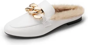 DREAM PAIRS Mules for Women Flats Shoes Comfortable Slip on Closed Toe Slides Loafers with Chain Backless Women’s Mules