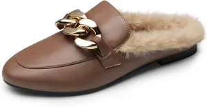 DREAM PAIRS Mules for Women Flats Shoes Comfortable Slip on Closed Toe Slides Loafers with Chain Backless Women’s Mules
