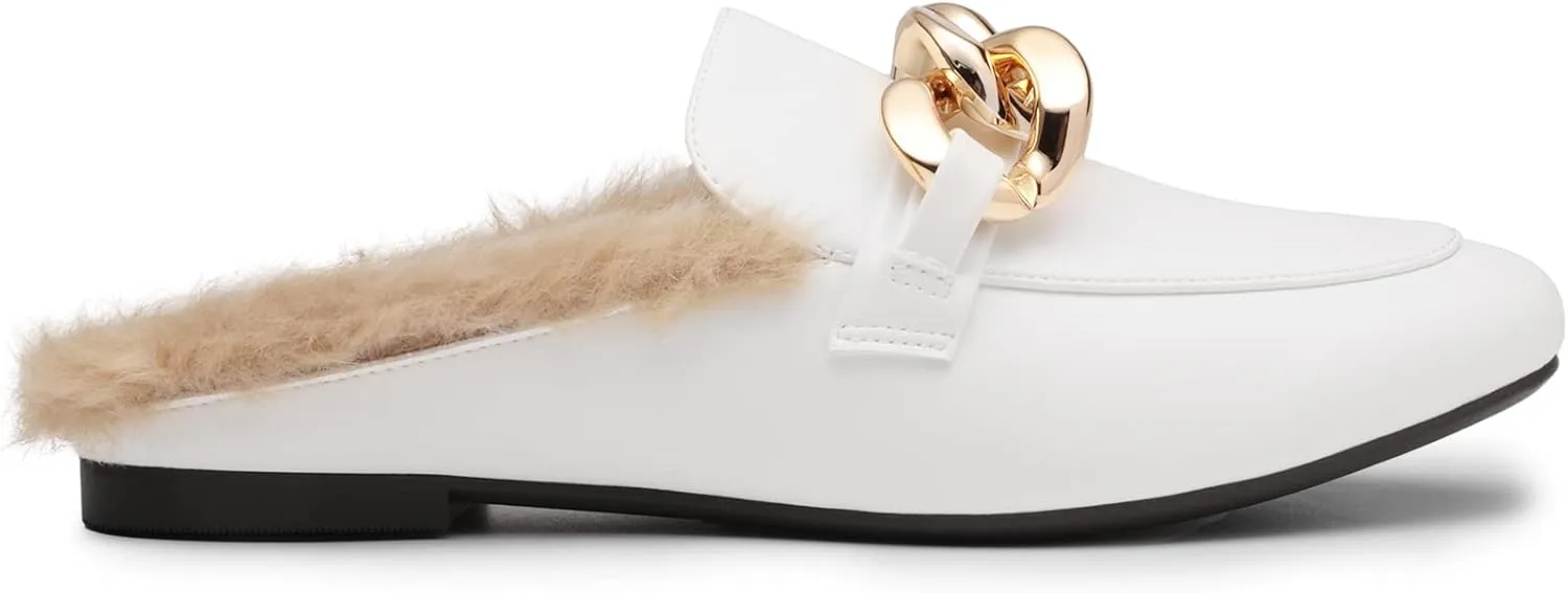 DREAM PAIRS Mules for Women Flats Shoes Comfortable Slip on Closed Toe Slides Loafers with Chain Backless Women’s Mules