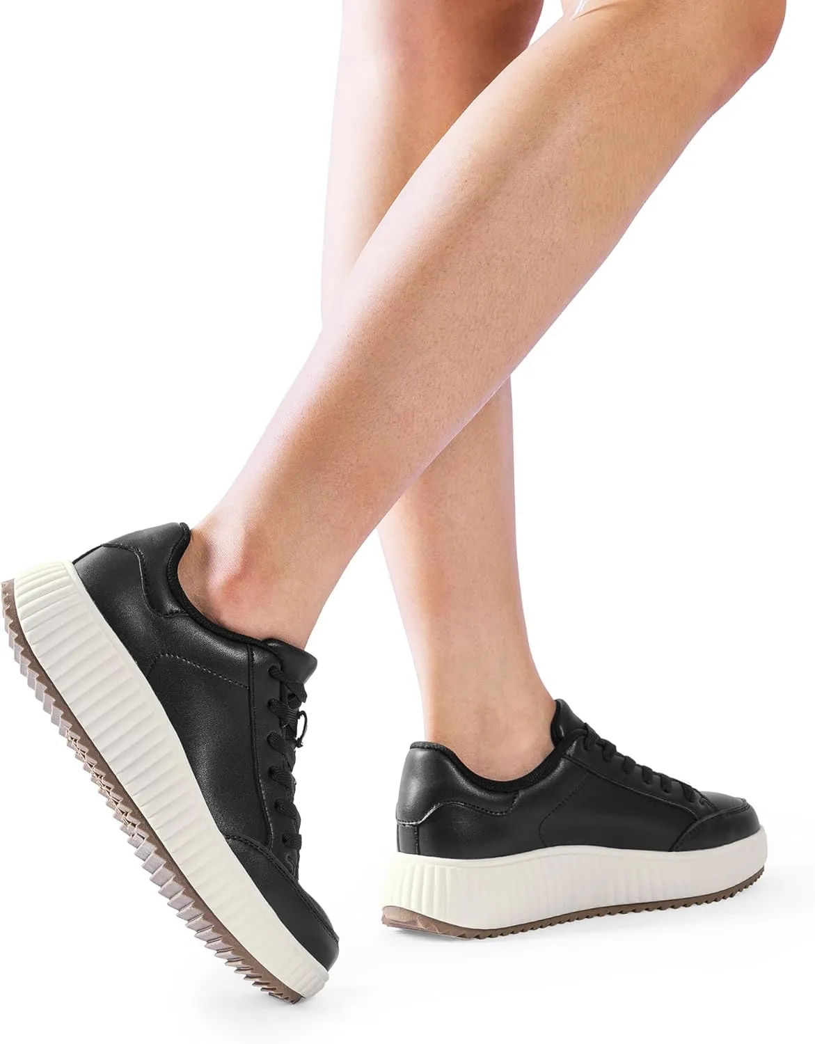 DREAM PAIRS Women Platform Chunky Lightweight Comfortable Casual Faux Leather Lace-Up Dee Walking Fashion Sneakers