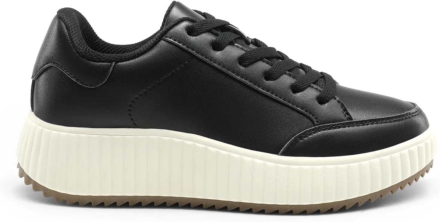 DREAM PAIRS Women Platform Chunky Lightweight Comfortable Casual Faux Leather Lace-Up Dee Walking Fashion Sneakers