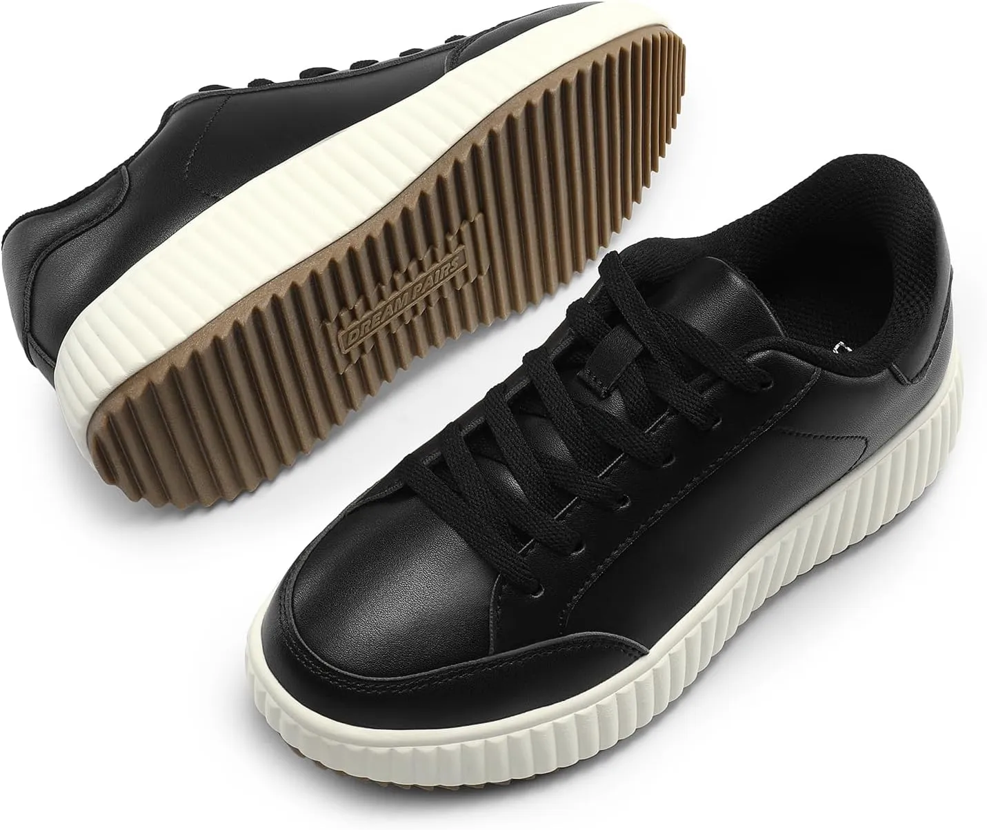 DREAM PAIRS Women Platform Chunky Lightweight Comfortable Casual Faux Leather Lace-Up Dee Walking Fashion Sneakers