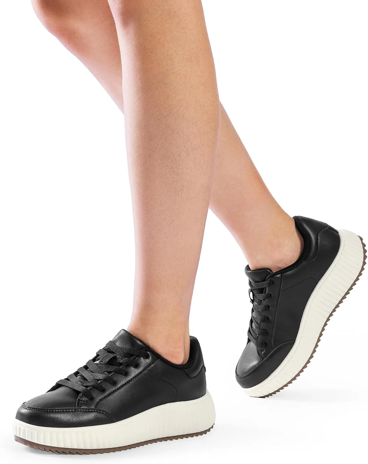 DREAM PAIRS Women Platform Chunky Lightweight Comfortable Casual Faux Leather Lace-Up Dee Walking Fashion Sneakers
