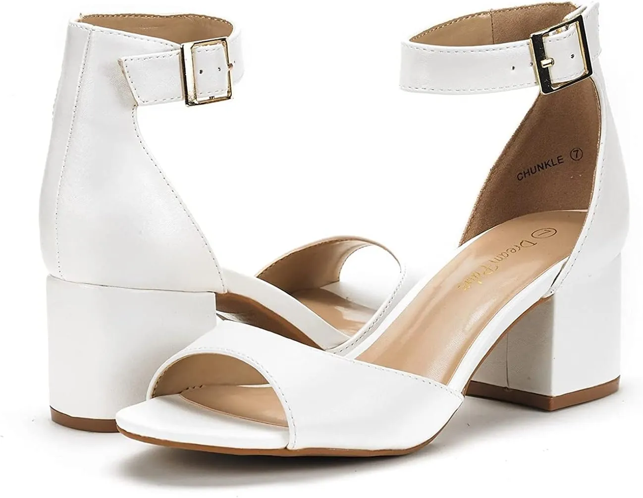 DREAM PAIRS Womens Chunkle Low Heel Pump Ankle Strap Dress Sandal