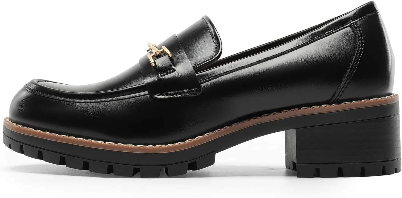 DREAM PAIRS Women's Chunky Loafers, Platform Comfortable Slip-On Dressy Business Casual Shoes