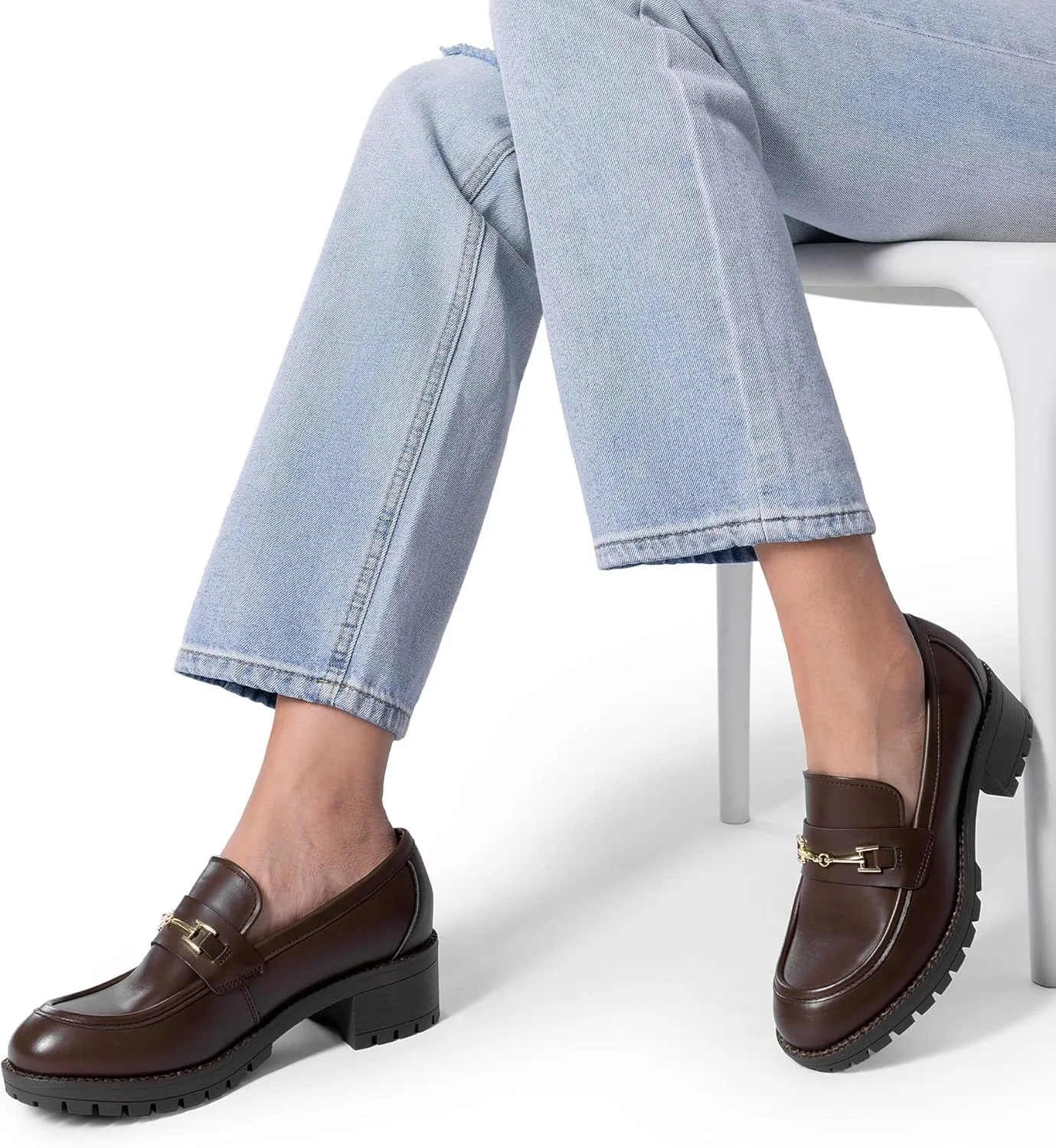 DREAM PAIRS Women's Chunky Loafers, Platform Comfortable Slip-On Dressy Business Casual Shoes