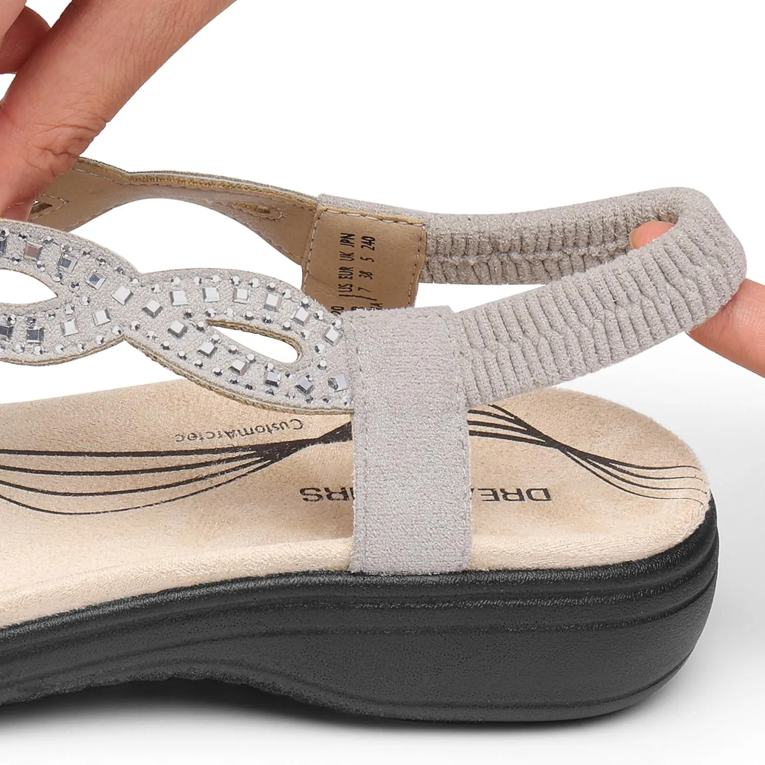 DREAM PAIRS Women's Comfort Dressy Rhinestone Summer Beach Sandals Slip-on Flat Walking Orthopedic Sandals with Elastica Back Strap