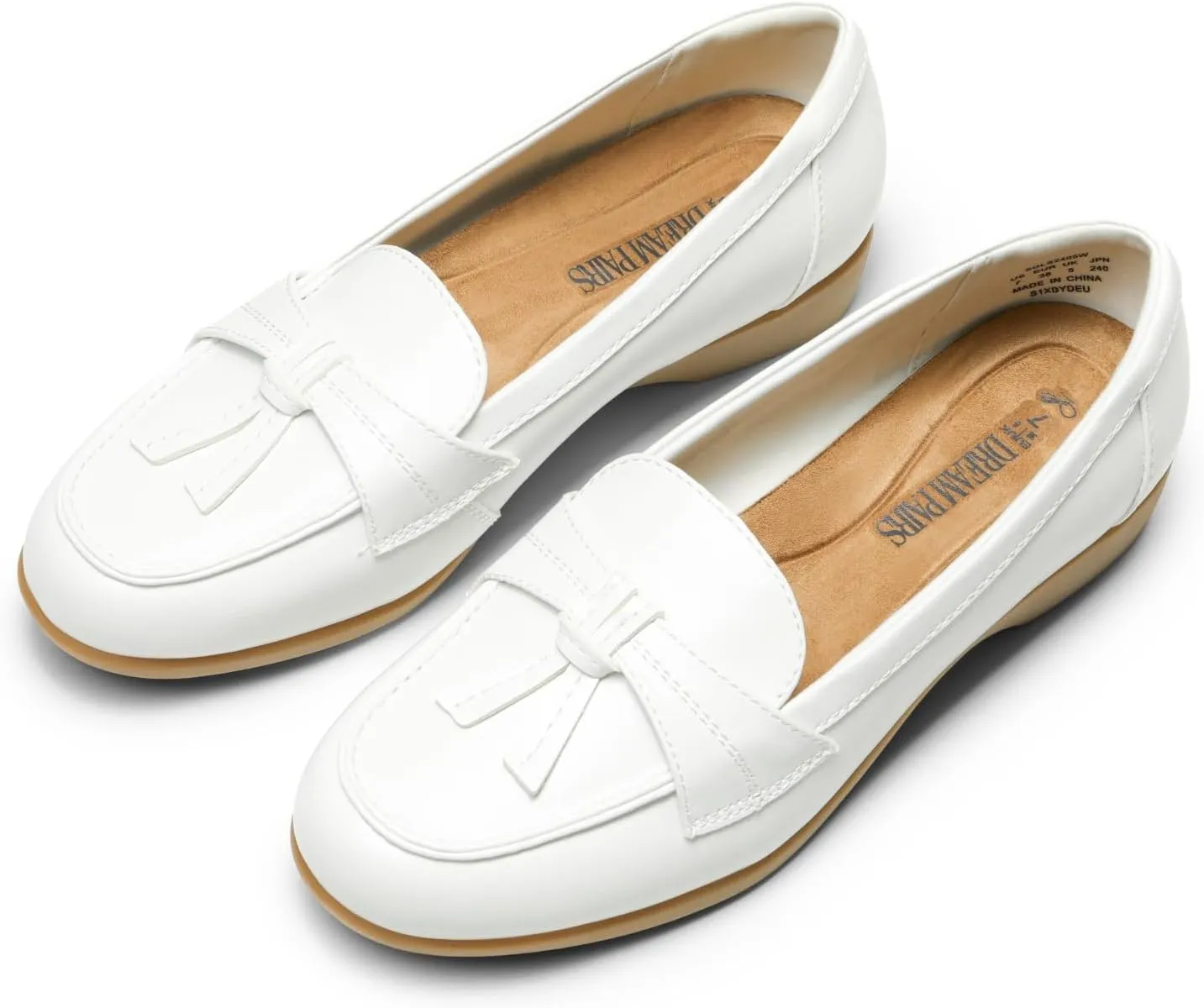 DREAM PAIRS Women's Comfortable Dressy Slip-on Loafers Business Casual Work Shoes Office, Faux Leather Arch Support Round Toe Flats Shoes with Tassel Decoration