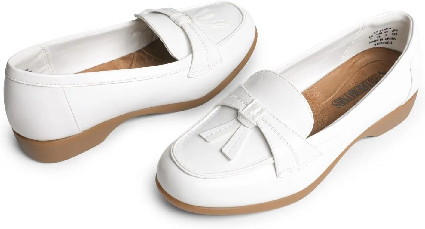 DREAM PAIRS Women's Comfortable Dressy Slip-on Loafers Business Casual Work Shoes Office, Faux Leather Arch Support Round Toe Flats Shoes with Tassel Decoration