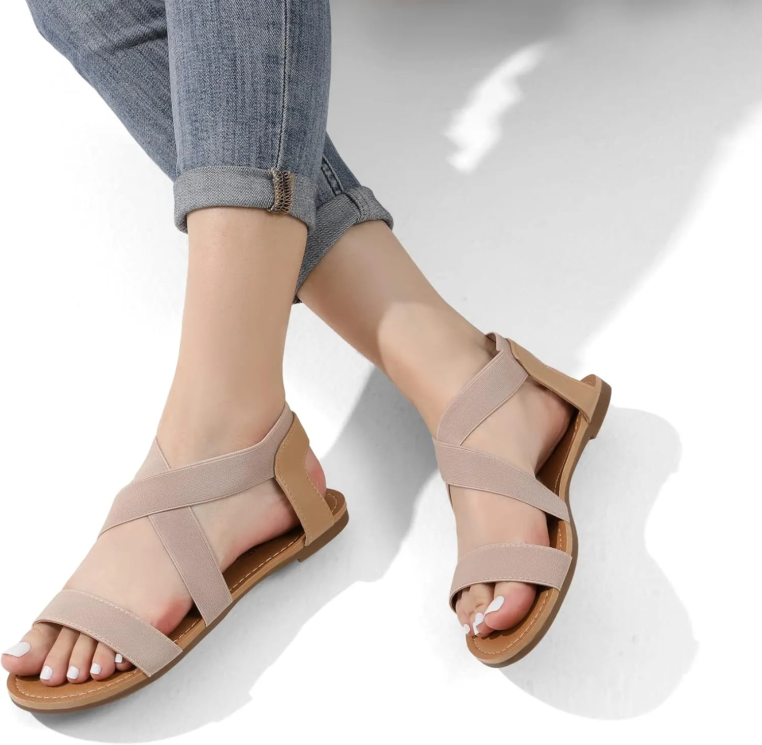 DREAM PAIRS Women's Elastic Ankle Strap Flat Sandals Summer Dressy Shoes Cute Strappy Gladiator Sandals