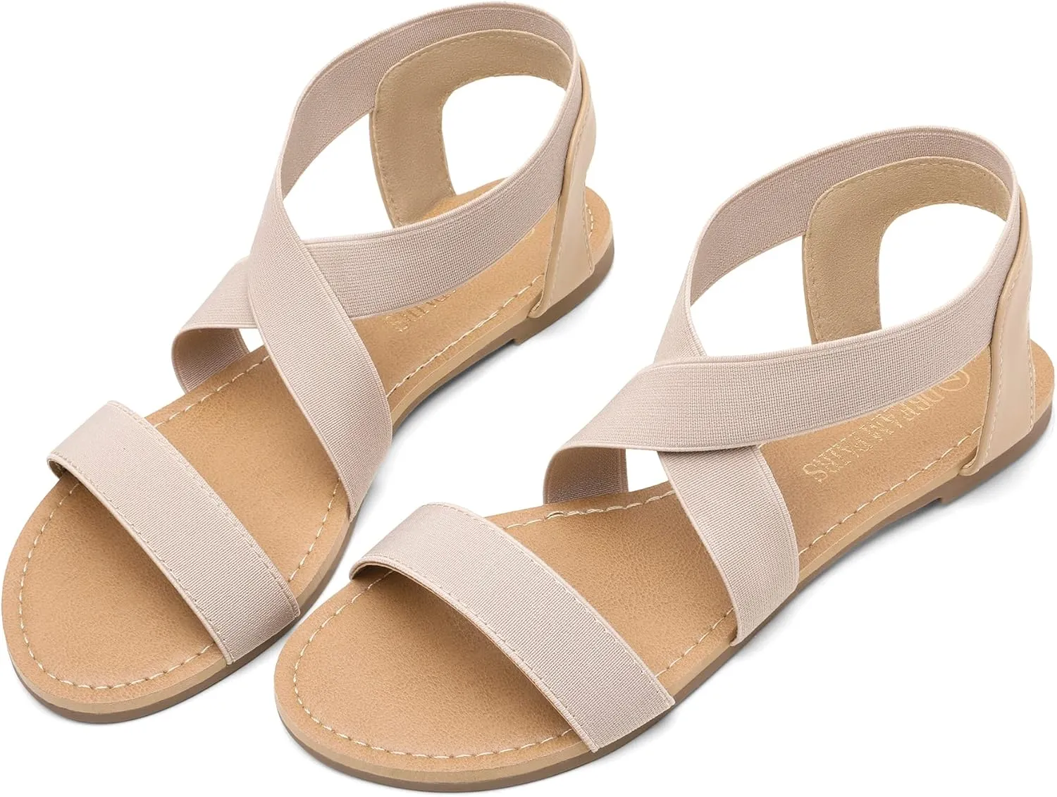 DREAM PAIRS Women's Elastic Ankle Strap Flat Sandals Summer Dressy Shoes Cute Strappy Gladiator Sandals