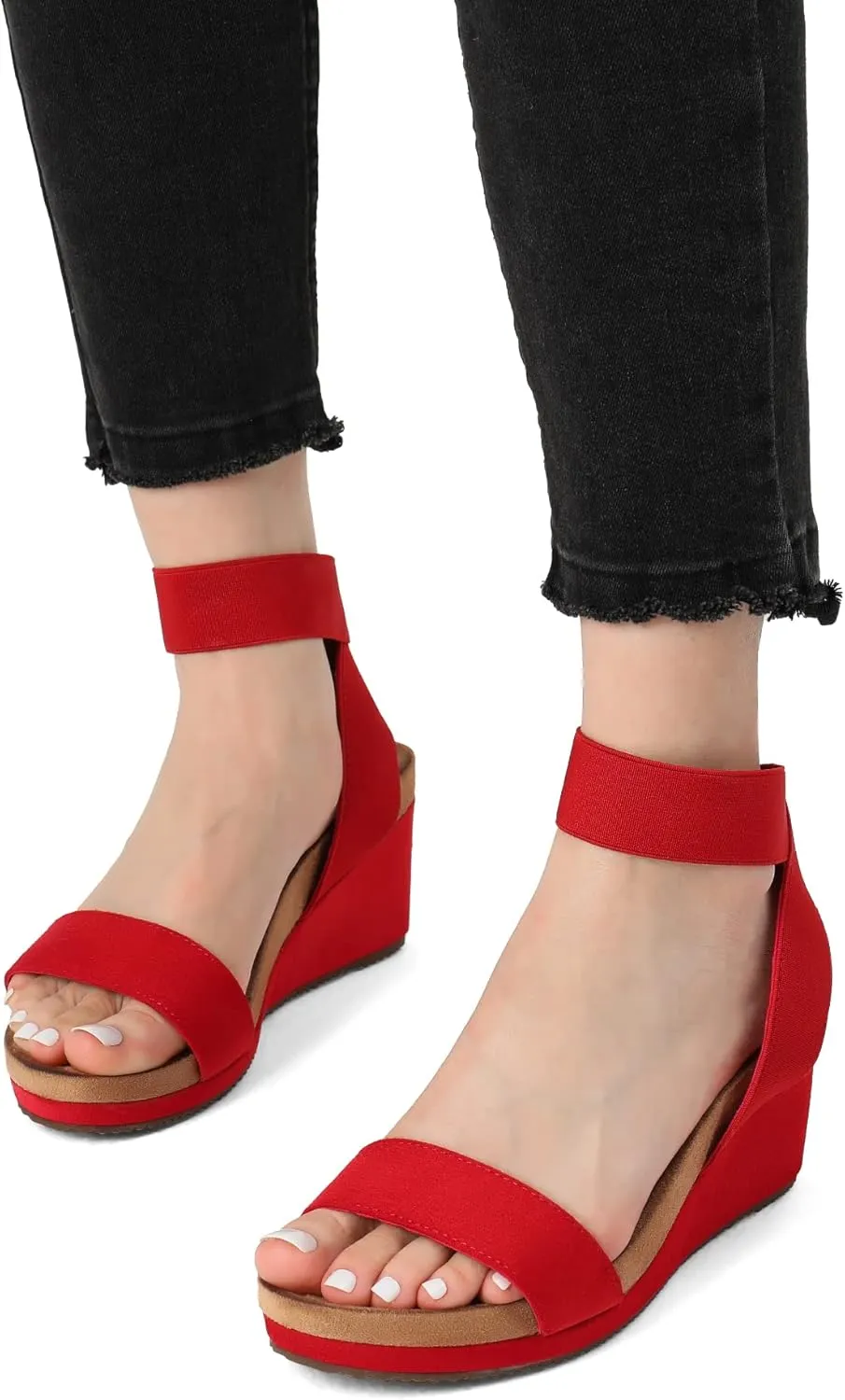 DREAM PAIRS Womens Elastic Ankle Strap Open Toe Platform Wedge Sandals Comfortable Summer Shoes