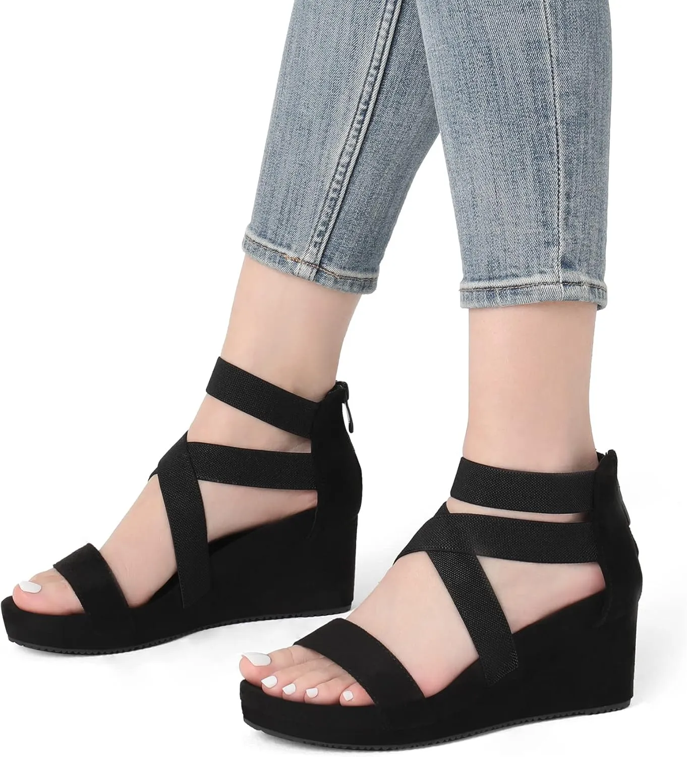 DREAM PAIRS Womens Elastic Ankle Strap Open Toe Platform Wedge Sandals Comfortable Summer Shoes