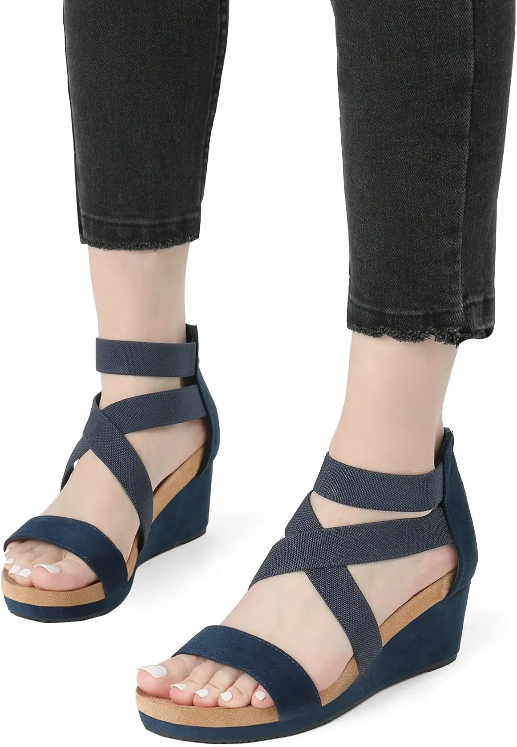 DREAM PAIRS Womens Elastic Ankle Strap Open Toe Platform Wedge Sandals Comfortable Summer Shoes