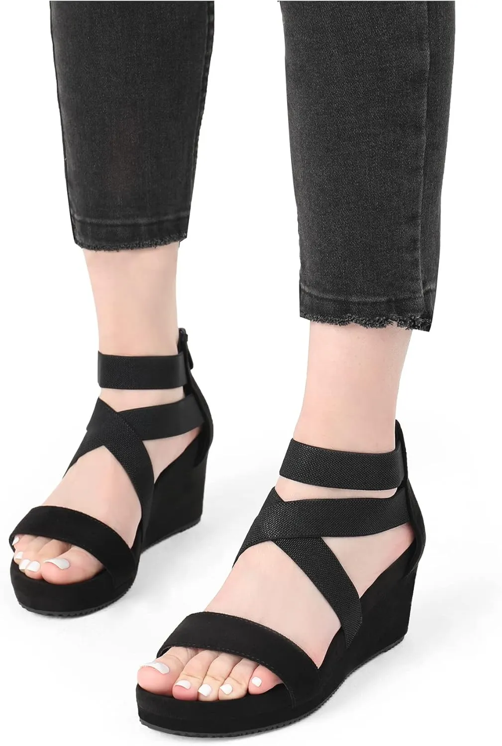 DREAM PAIRS Womens Elastic Ankle Strap Open Toe Platform Wedge Sandals Comfortable Summer Shoes