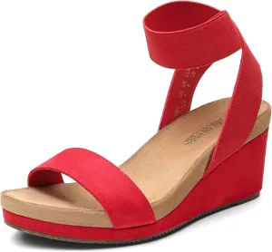 DREAM PAIRS Womens Elastic Ankle Strap Open Toe Platform Wedge Sandals Comfortable Summer Shoes