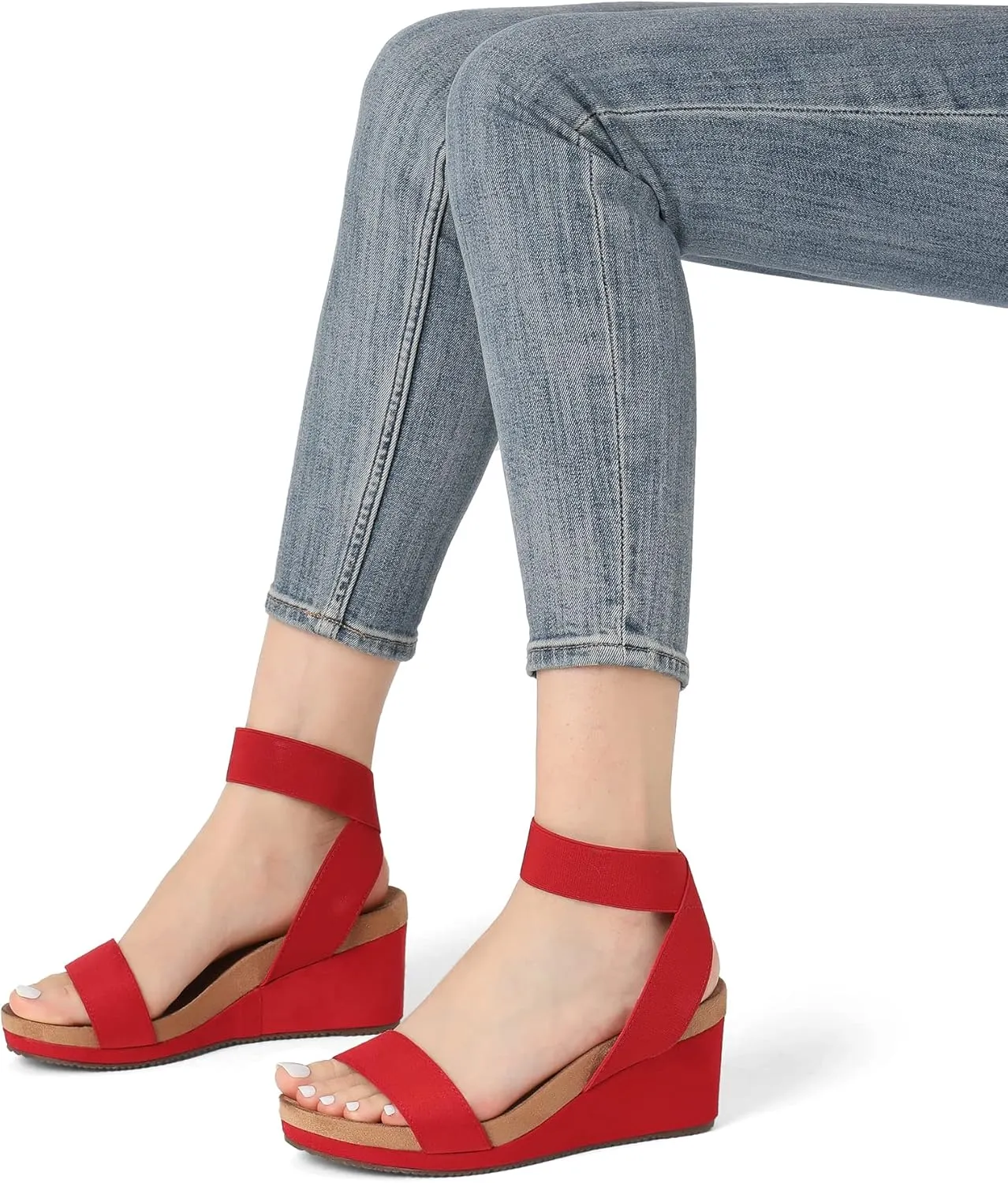 DREAM PAIRS Womens Elastic Ankle Strap Open Toe Platform Wedge Sandals Comfortable Summer Shoes