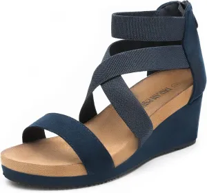 DREAM PAIRS Womens Elastic Ankle Strap Open Toe Platform Wedge Sandals Comfortable Summer Shoes