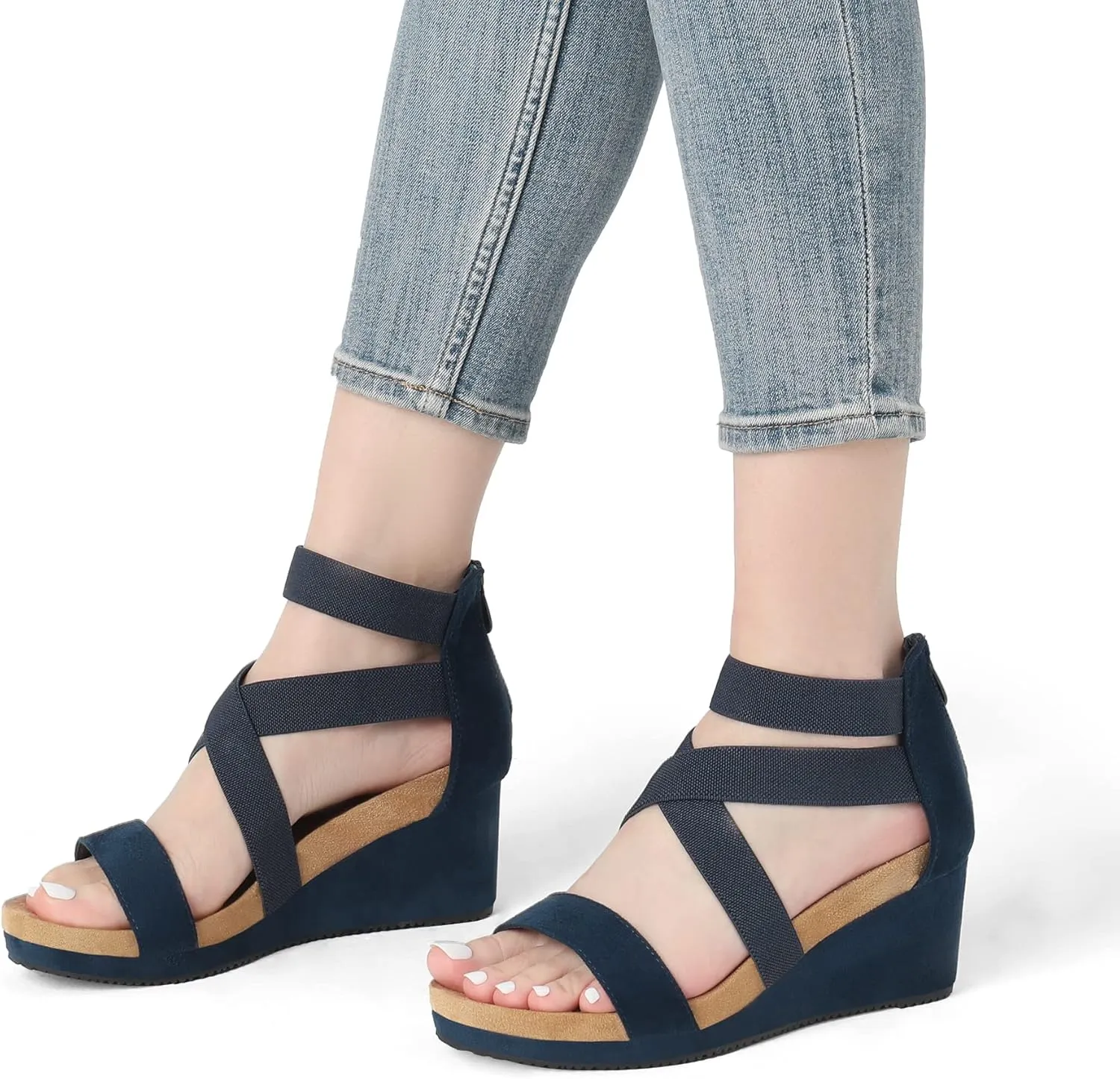 DREAM PAIRS Womens Elastic Ankle Strap Open Toe Platform Wedge Sandals Comfortable Summer Shoes