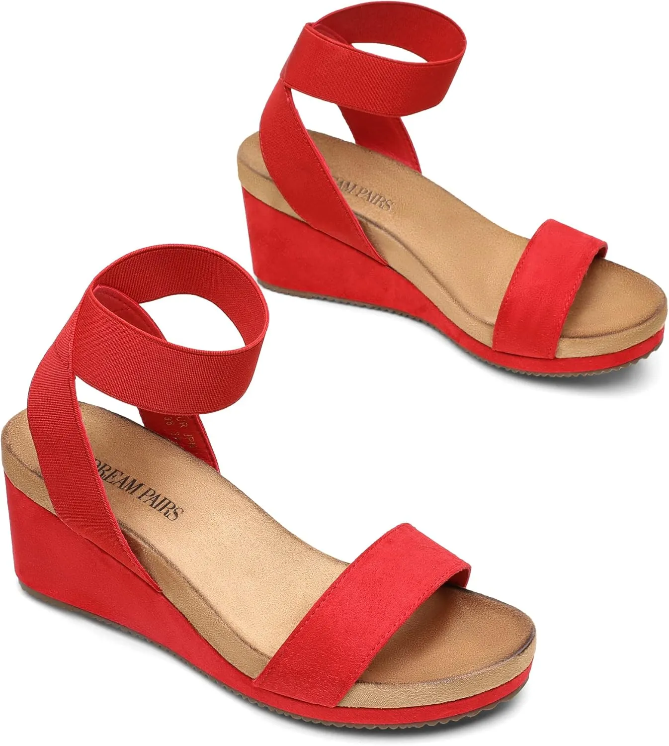 DREAM PAIRS Womens Elastic Ankle Strap Open Toe Platform Wedge Sandals Comfortable Summer Shoes