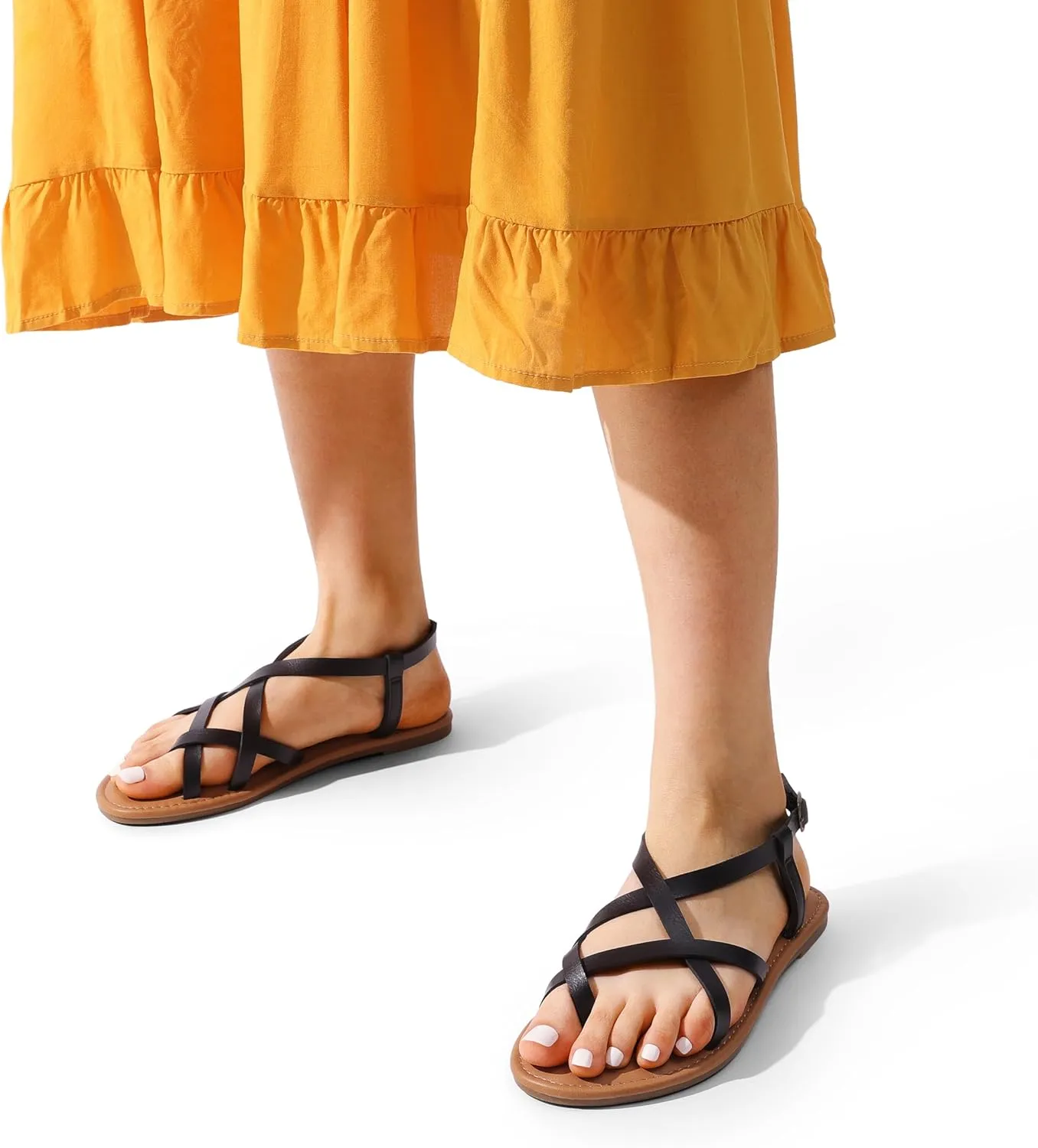 DREAM PAIRS Women's Flat Sandals Strappy Dressy Comfortable Ankle Strap Casual Summer Thong Sandals for Beach