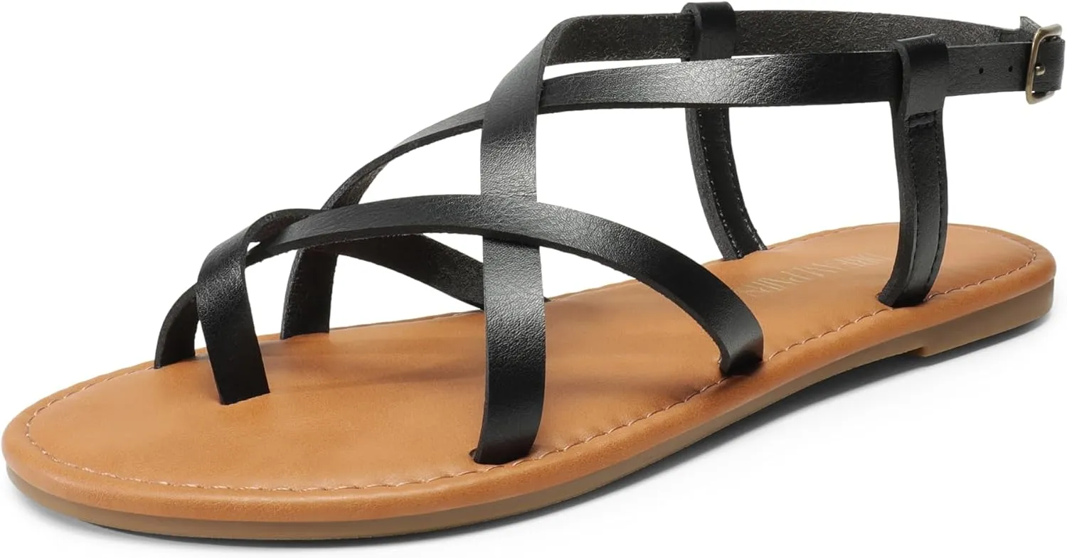 DREAM PAIRS Women's Flat Sandals Strappy Dressy Comfortable Ankle Strap Casual Summer Thong Sandals for Beach