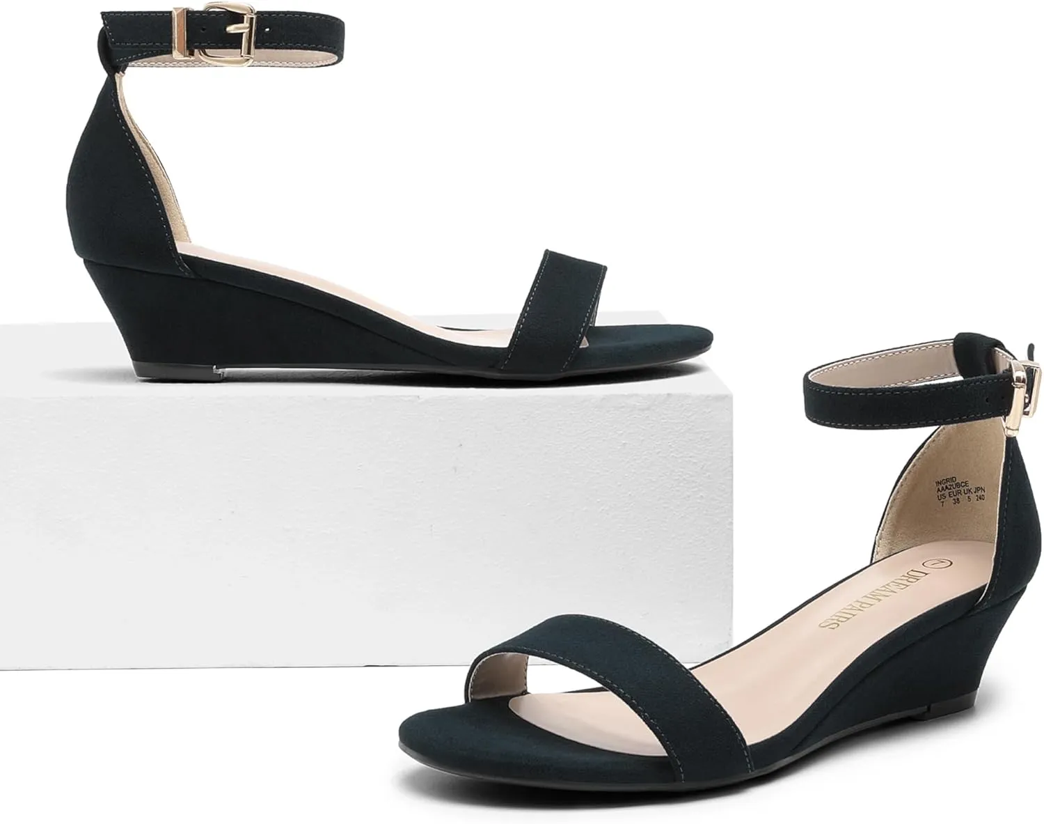 DREAM PAIRS Women's Ingrid Ankle Strap Low Wedge Sandal