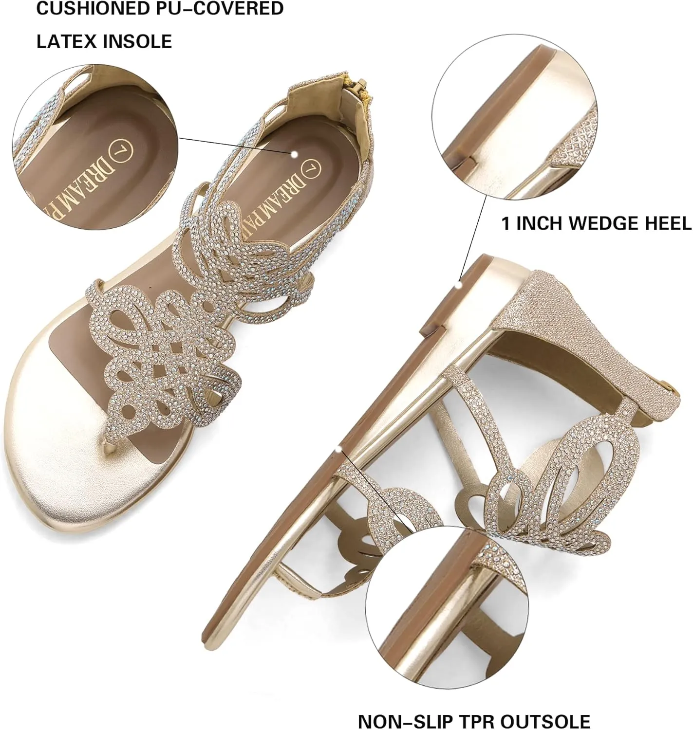 DREAM PAIRS Women's Jewel Rhinestones Design Ankle High Flat Sandals