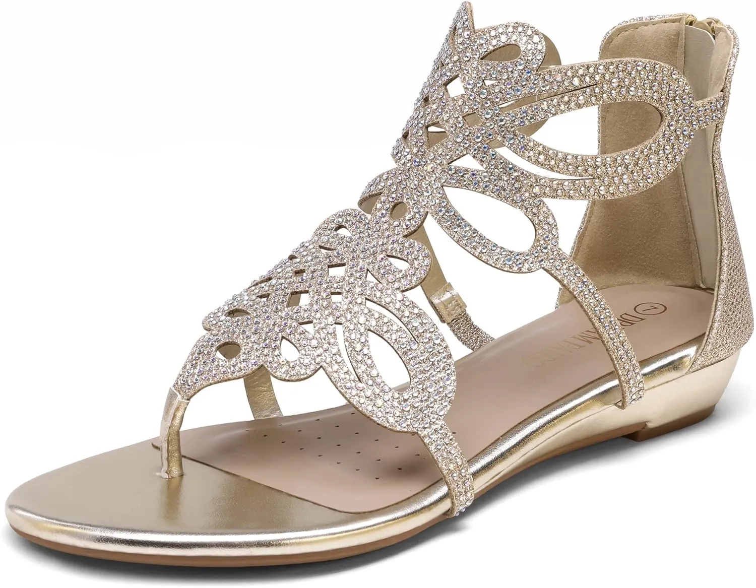 DREAM PAIRS Women's Jewel Rhinestones Design Ankle High Flat Sandals