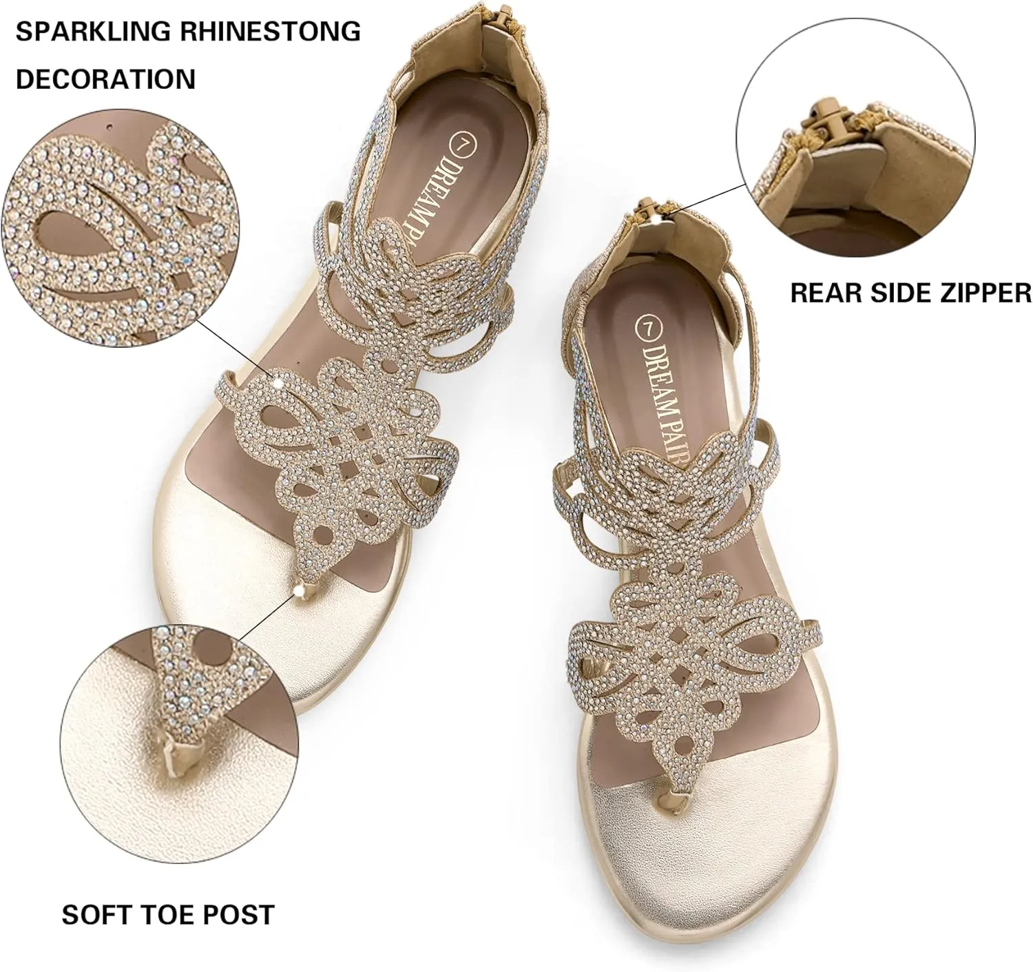 DREAM PAIRS Women's Jewel Rhinestones Design Ankle High Flat Sandals