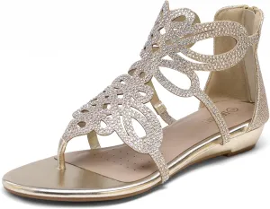 DREAM PAIRS Women's Jewel Rhinestones Design Ankle High Flat Sandals
