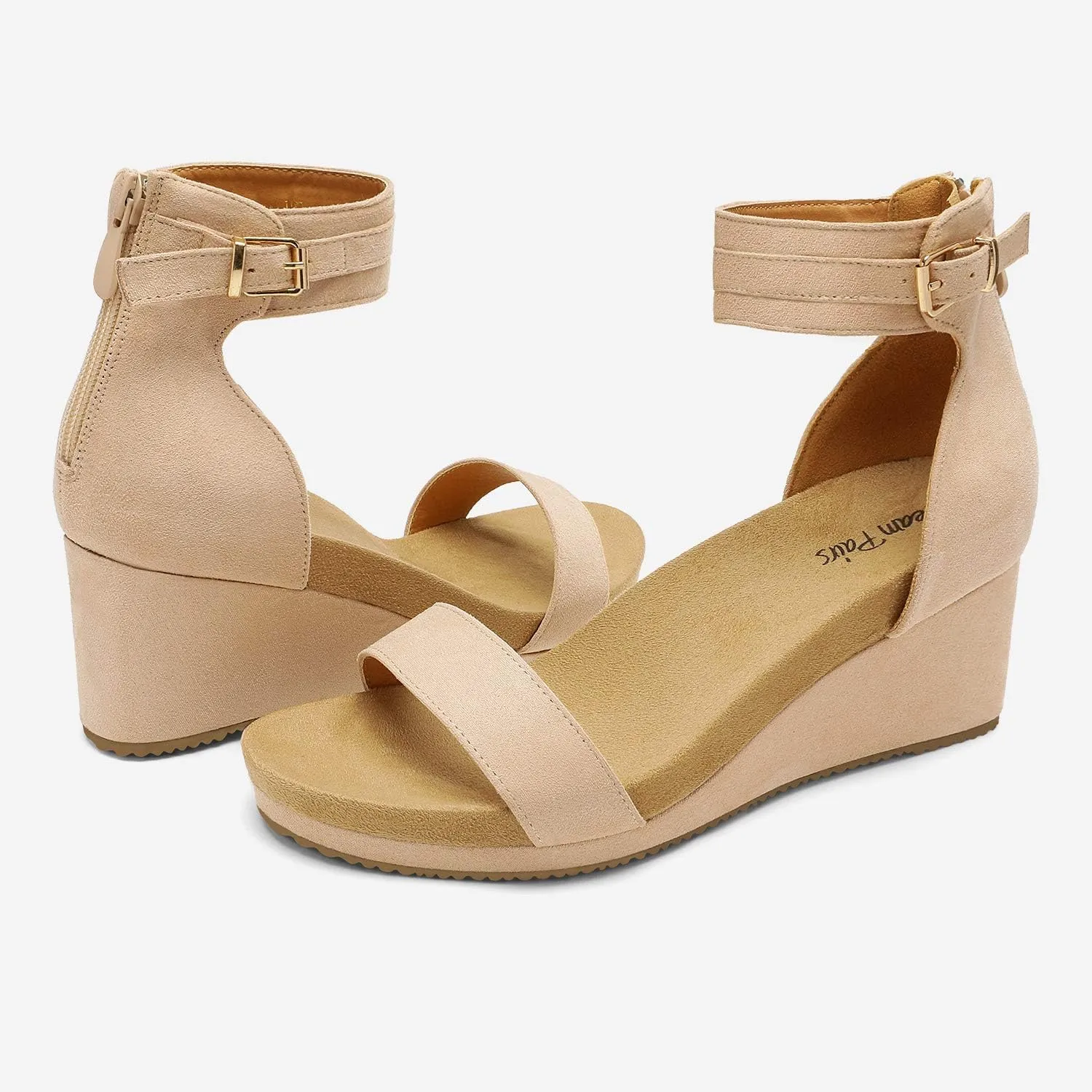 DREAM PAIRS Women's Open Toe Buckle Ankle Strap Platform Wedge Sandals Summer Shoes.