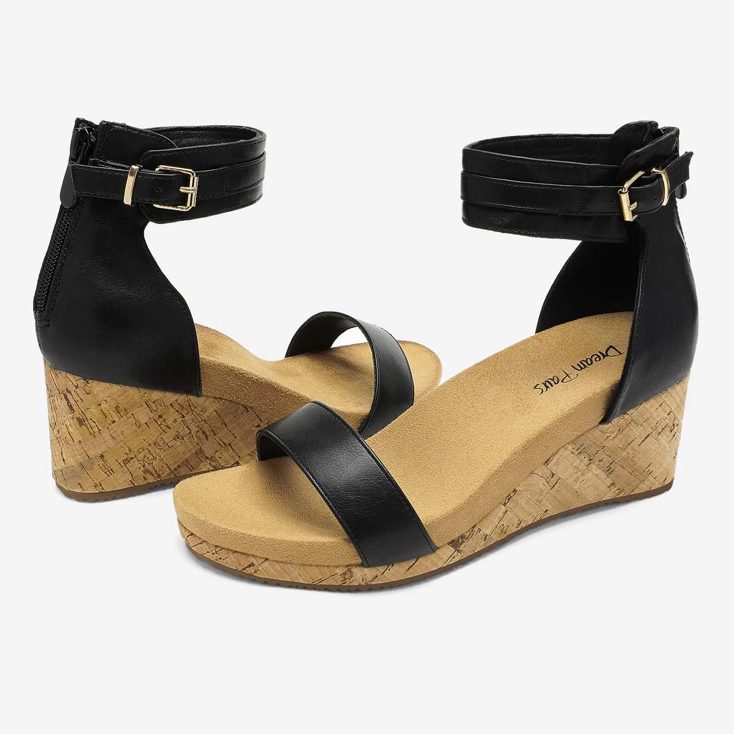 DREAM PAIRS Women's Open Toe Buckle Ankle Strap Platform Wedge Sandals Summer Shoes.