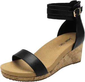 DREAM PAIRS Women's Open Toe Buckle Ankle Strap Platform Wedge Sandals Summer Shoes.