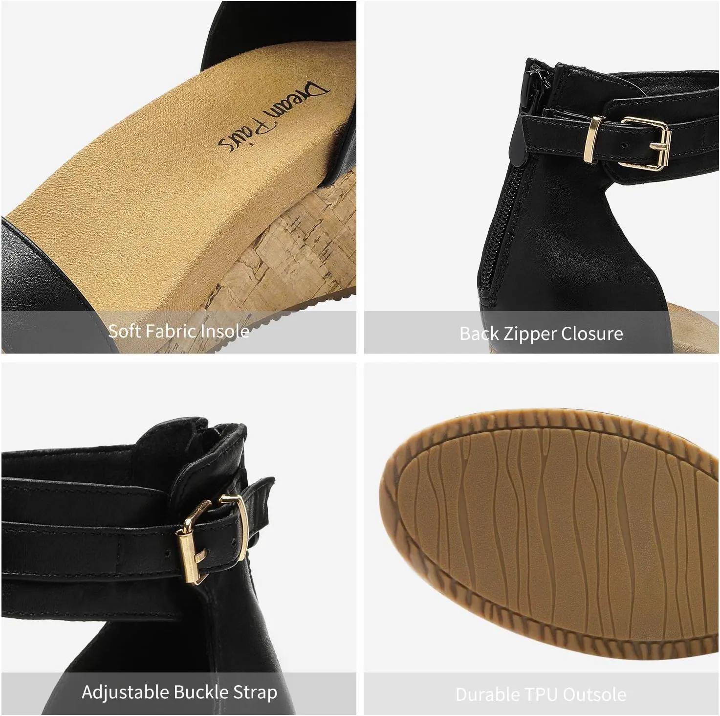 DREAM PAIRS Women's Open Toe Buckle Ankle Strap Platform Wedge Sandals Summer Shoes.