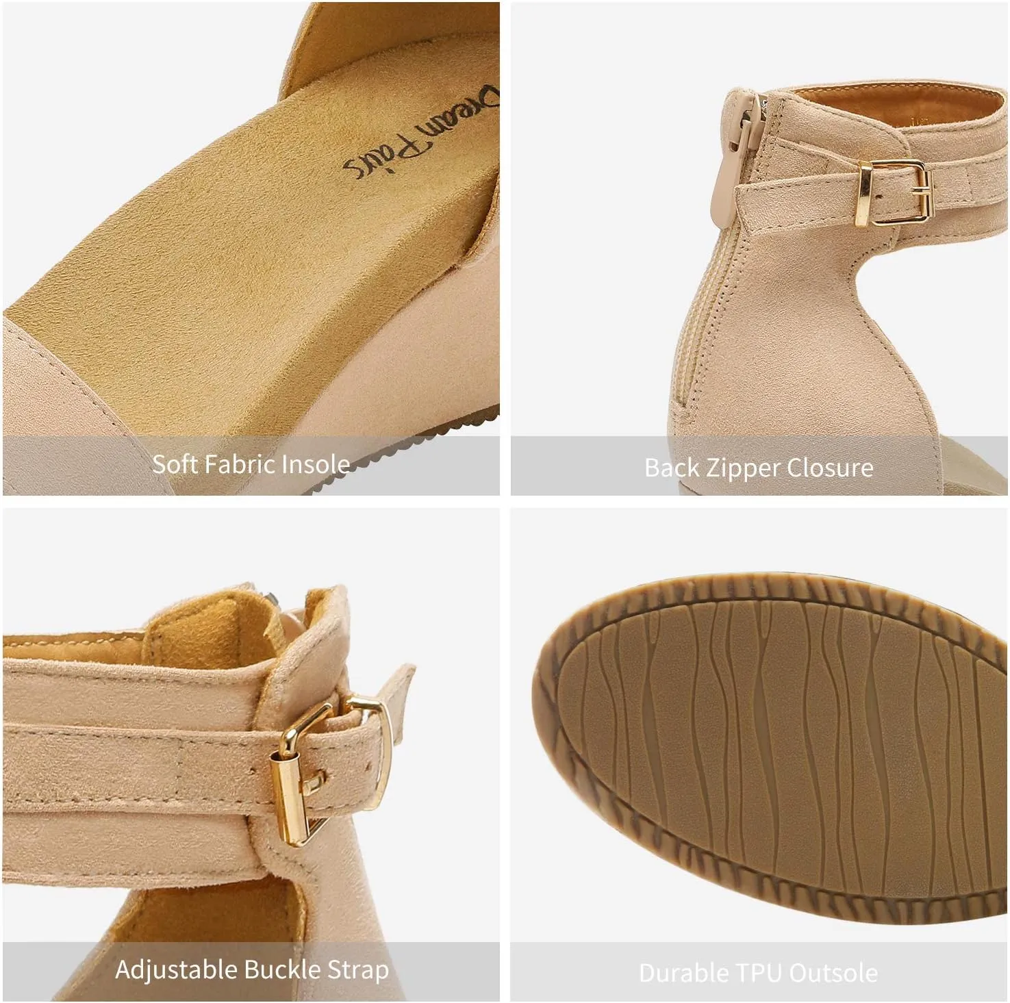 DREAM PAIRS Women's Open Toe Buckle Ankle Strap Platform Wedge Sandals Summer Shoes.