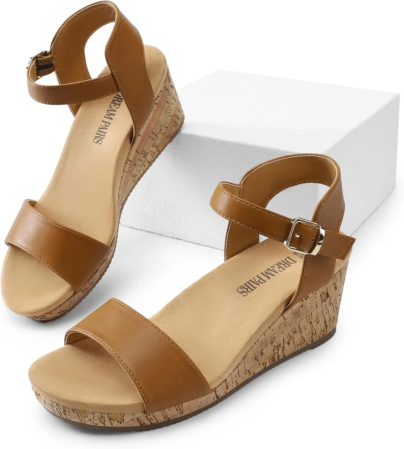 DREAM PAIRS Women's Open Toe Buckle Ankle Strap Platform Wedge Sandals