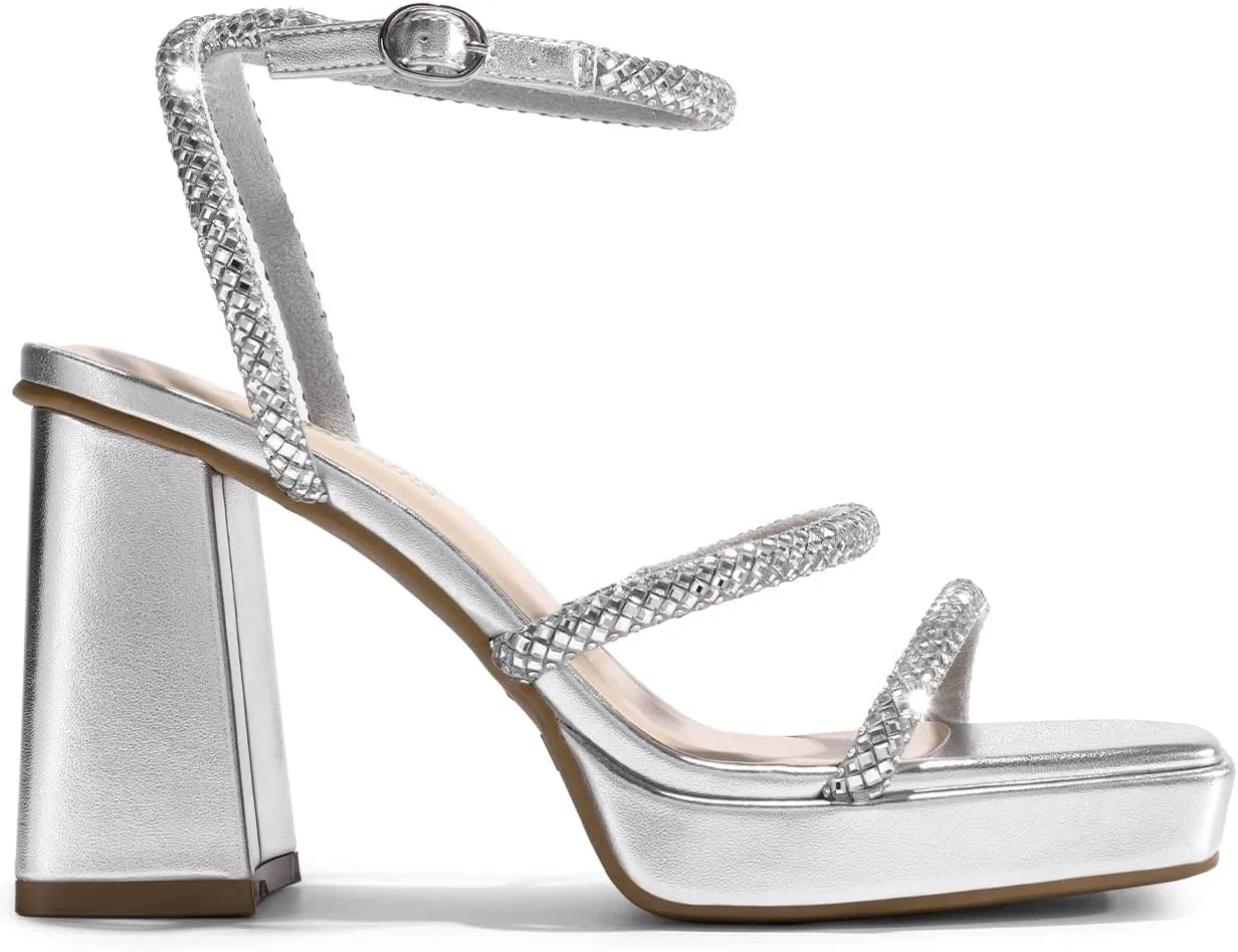 DREAM PAIRS Women's Platform Strappy Heels Open Toe Ankle Strap Square Party Sandals Y2K Dress Shoes