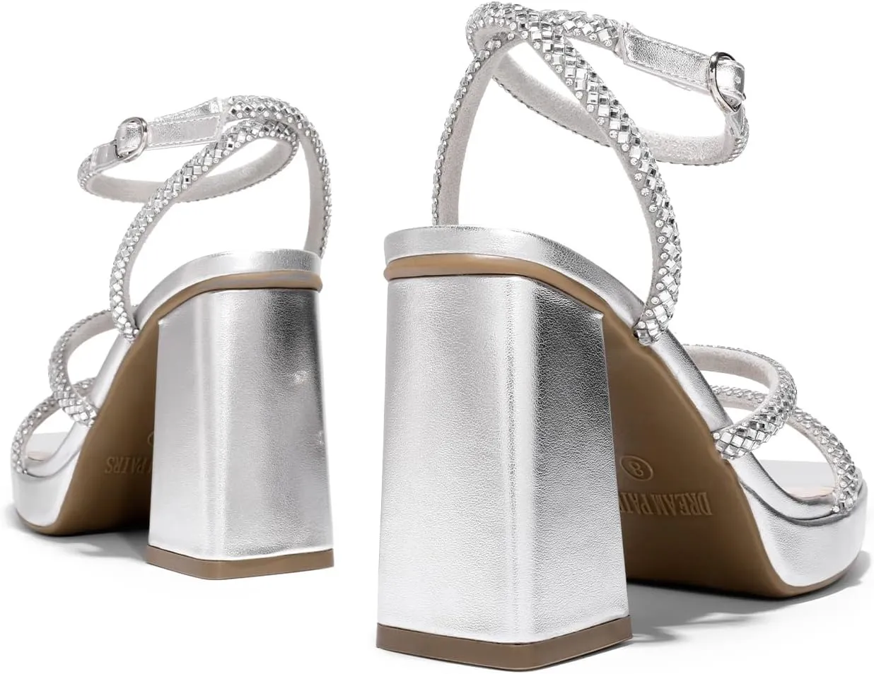 DREAM PAIRS Women's Platform Strappy Heels Open Toe Ankle Strap Square Party Sandals Y2K Dress Shoes