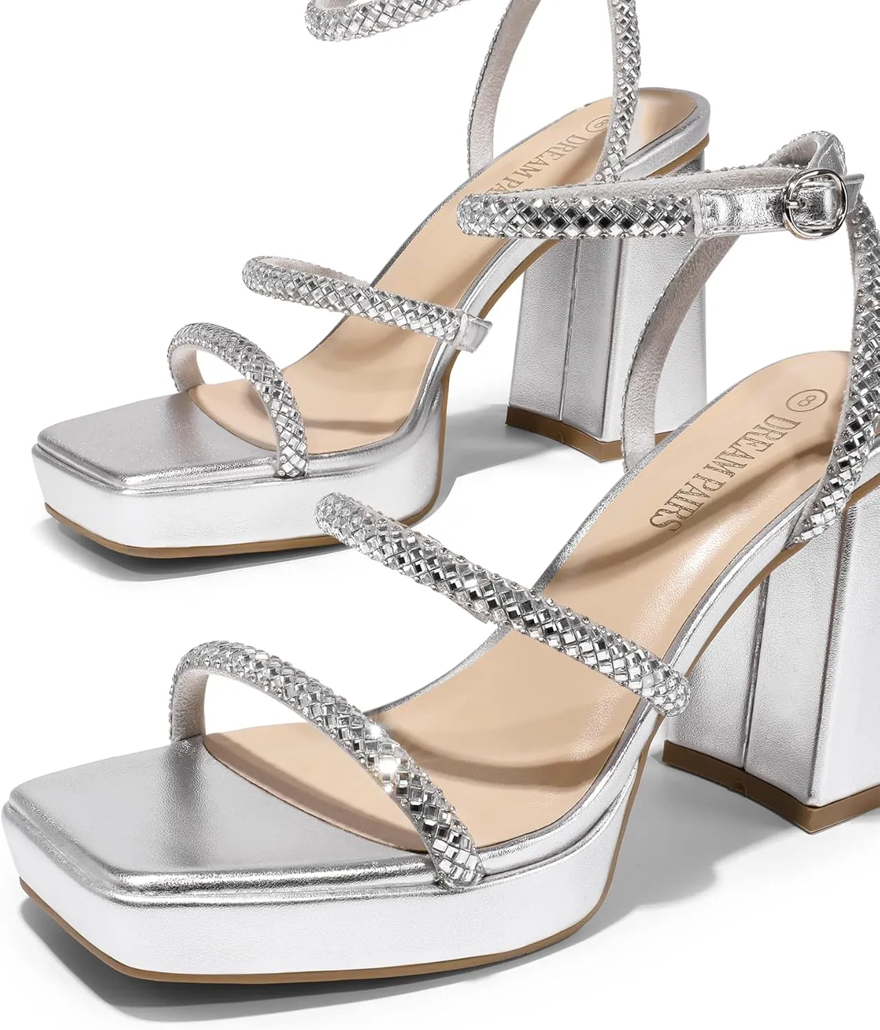 DREAM PAIRS Women's Platform Strappy Heels Open Toe Ankle Strap Square Party Sandals Y2K Dress Shoes