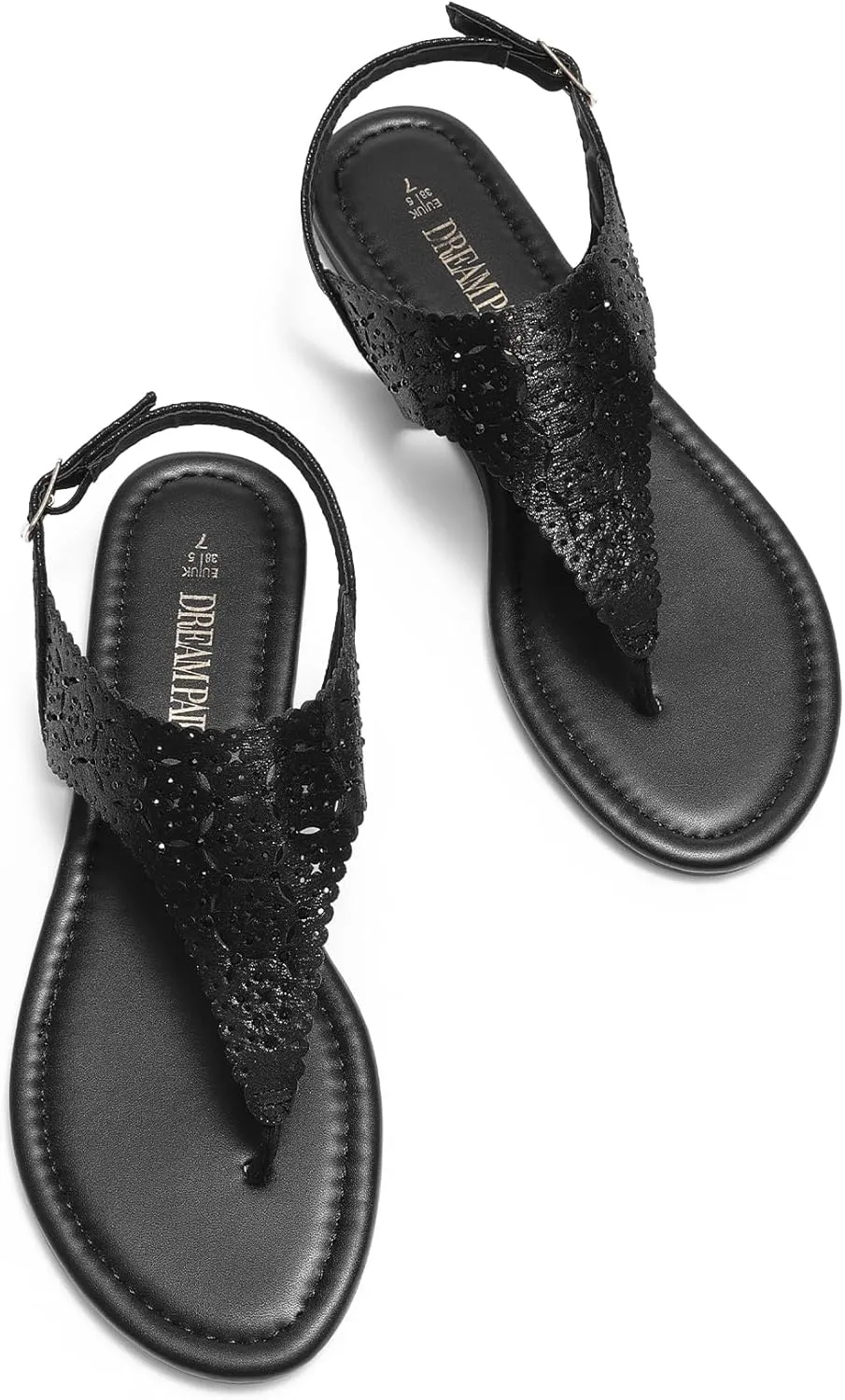 DREAM PAIRS Women's Rhinestone Casual Wear Cute Gladiator Flat Sandals Beach Dressy T-Strap Thong Sandals
