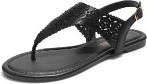 DREAM PAIRS Women's Rhinestone Casual Wear Cute Gladiator Flat Sandals Beach Dressy T-Strap Thong Sandals