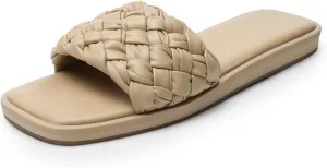 DREAM PAIRS Women's Square Open Toe Slide Sandals Cute Slip on Braided Strap Rhinestone Flat Sandals for Summer